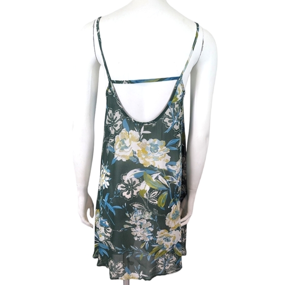 Free People Sheer Floral Mini Dress Coverup Tunic Top Womens XS Green Tank Top - Picture 5 of 9